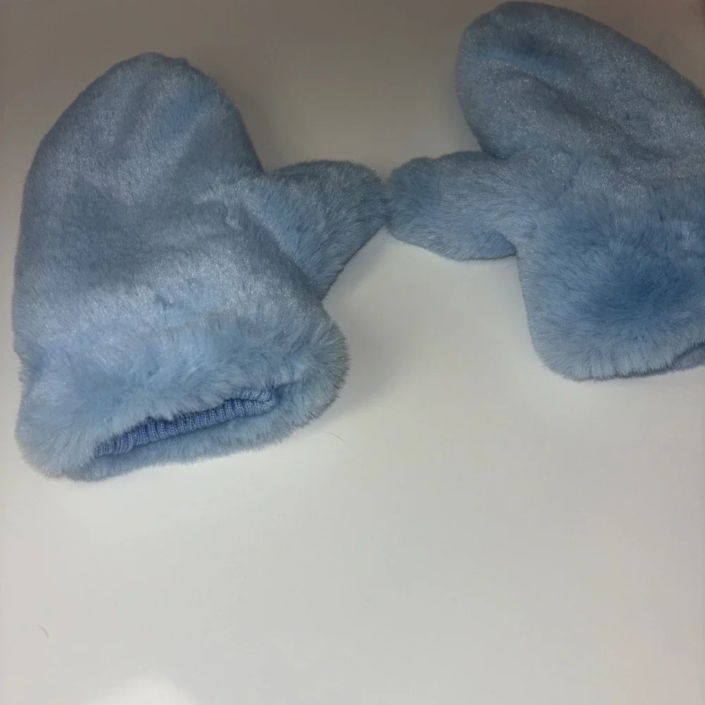 Blue‎ Faux Fur mittens Women's Gloves Sz Small luxury gift winter mittens Fluffy